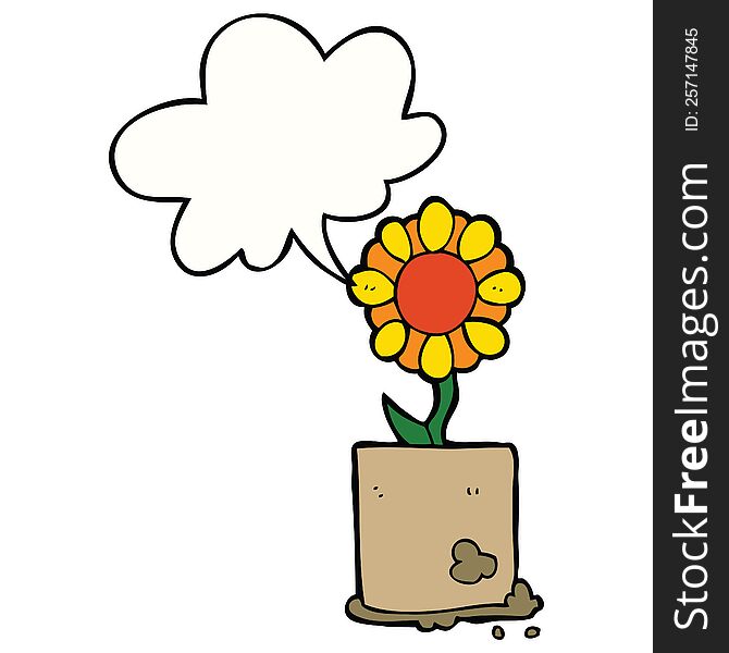 Cartoon Flower And Speech Bubble