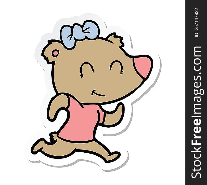 sticker of a female bear jogging