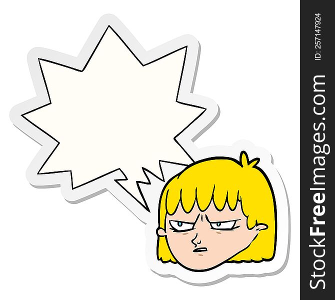 Cartoon Angry Woman And Speech Bubble Sticker