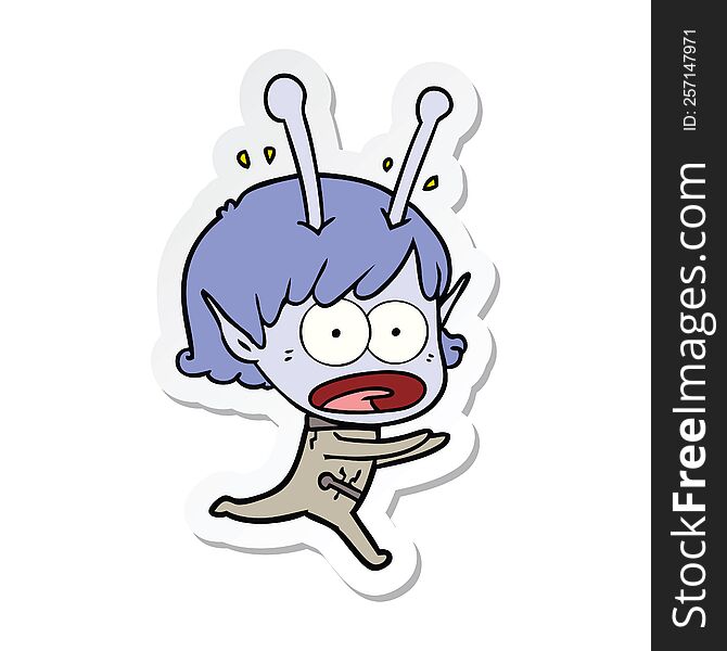 Sticker Of A Cartoon Shocked Alien Girl