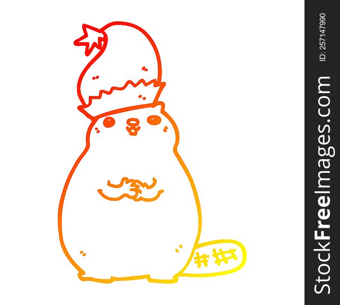 Warm Gradient Line Drawing Cartoon Christmas Beaver