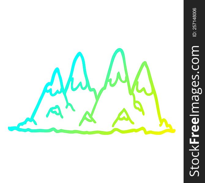 cold gradient line drawing of a cartoon mountain range