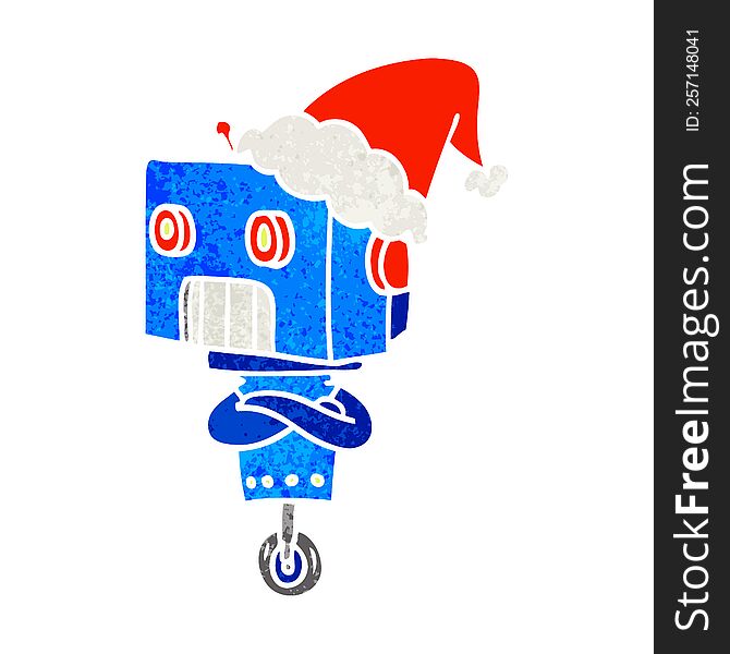 Retro Cartoon Of A Robot Wearing Santa Hat