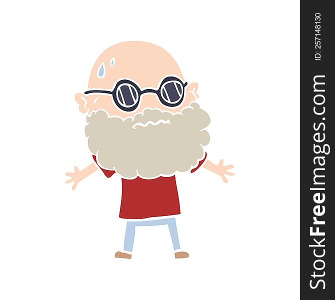 Flat Color Style Cartoon Worried Man With Beard And Sunglasses