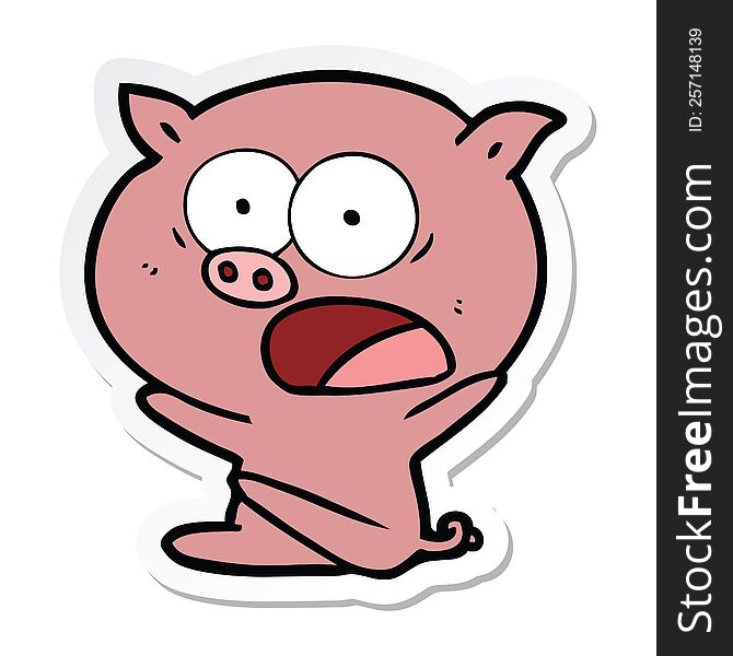 Sticker Of A Shocked Cartoon Pig Sitting Down