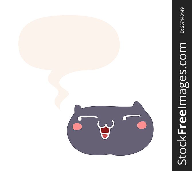 cartoon cat face with speech bubble in retro style