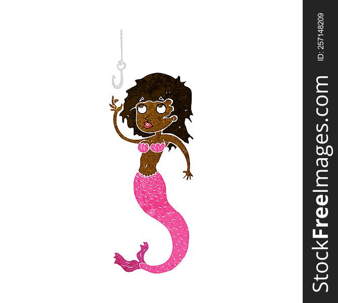 Cartoon Mermaid And Fish Hook