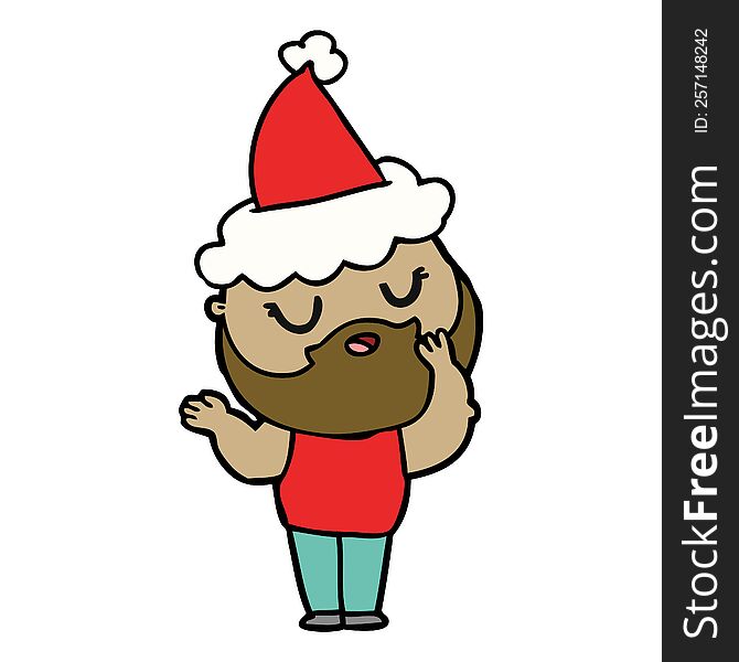 Line Drawing Of A Man With Beard Wearing Santa Hat