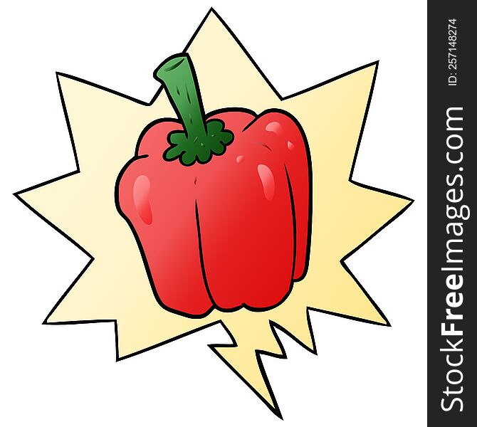 Cartoon Fresh Organic Pepper And Speech Bubble In Smooth Gradient Style