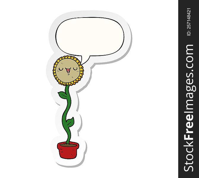Cartoon Sunflower And Speech Bubble Sticker
