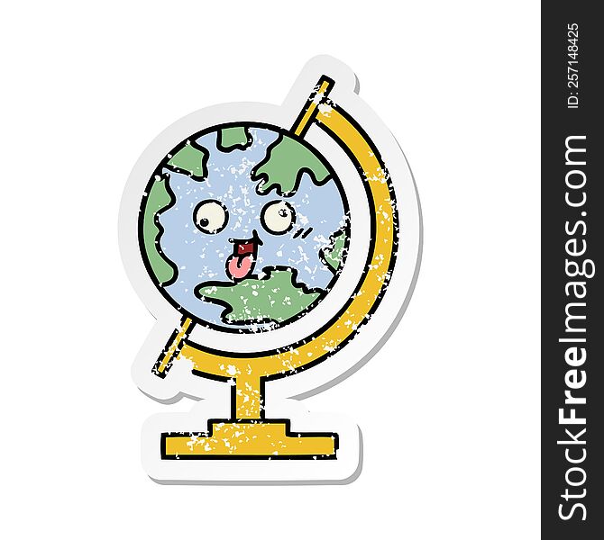 distressed sticker of a cute cartoon globe of the world