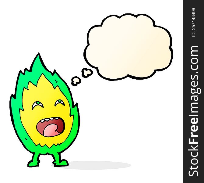 Cartoon Flame Character With Thought Bubble