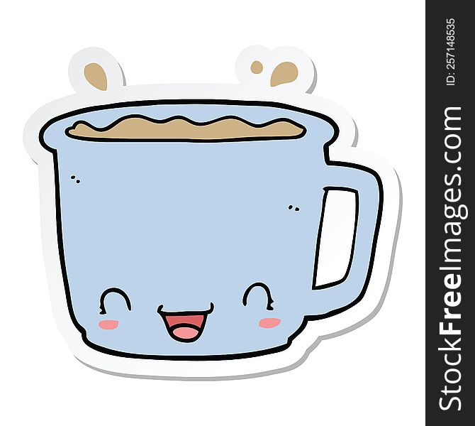 sticker of a cartoon cup of coffee