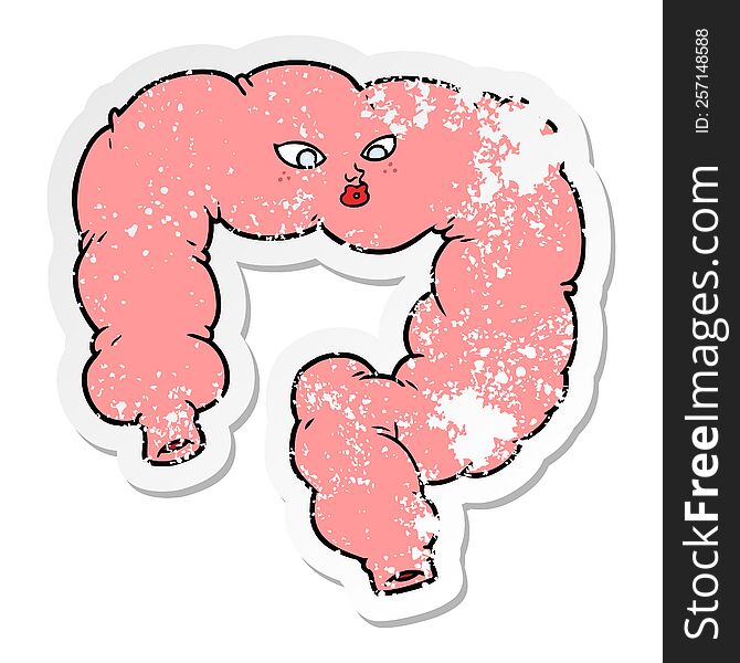 distressed sticker of a cartoon colon