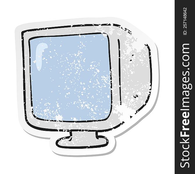 retro distressed sticker of a cartoon old computer monitor