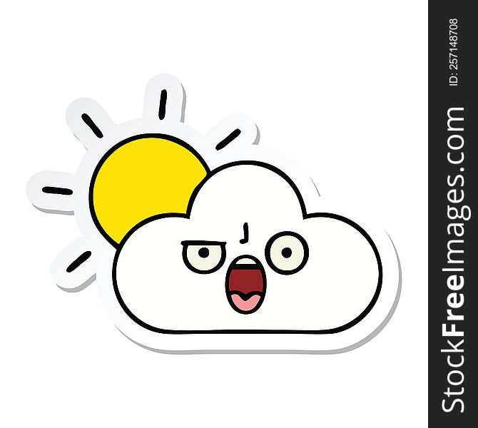 Sticker Of A Cute Cartoon Sun And Cloud