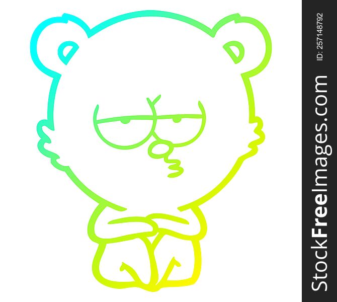 Cold Gradient Line Drawing Bored Polar Bear Sitting Cartoon