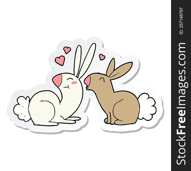sticker of a cartoon rabbits in love
