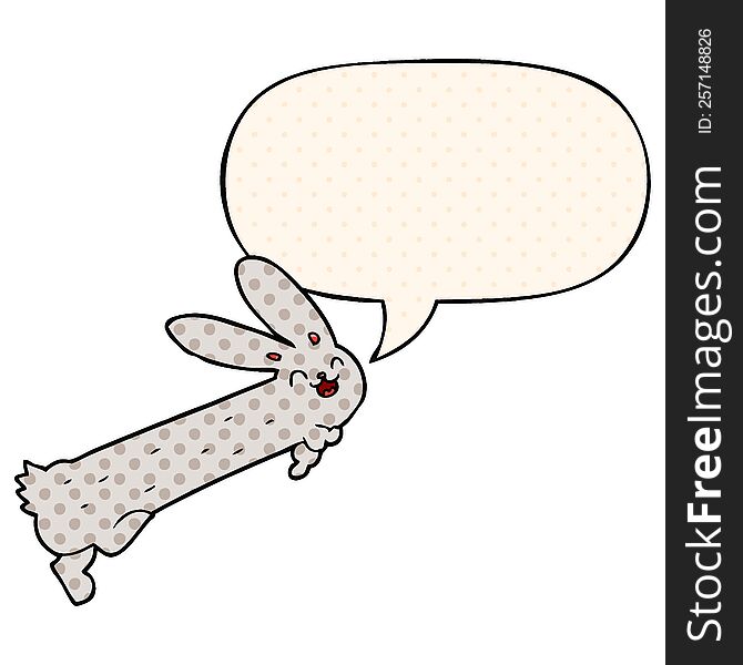 funny cartoon rabbit with speech bubble in comic book style