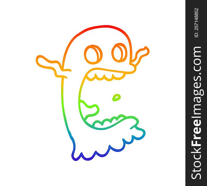 Rainbow Gradient Line Drawing Cartoon Spooky Ghost
