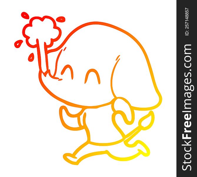 warm gradient line drawing of a cute cartoon elephant spouting water
