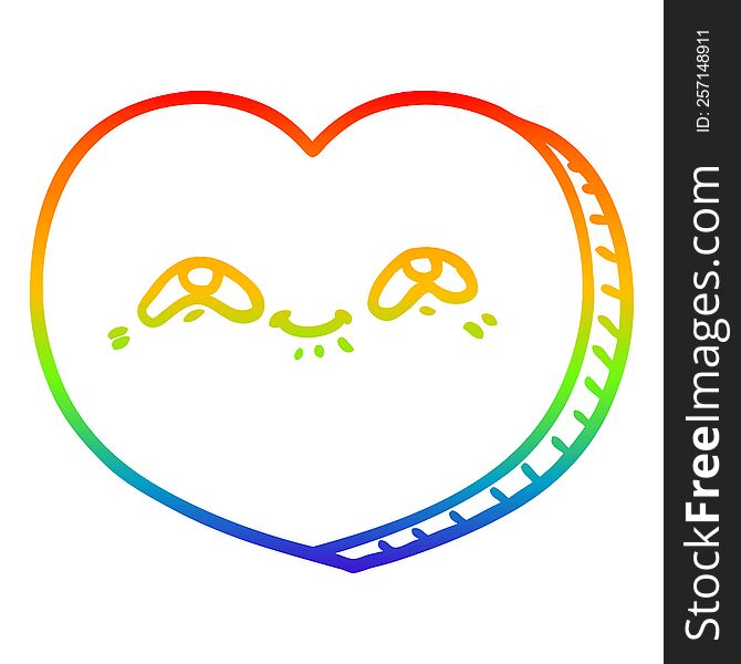 rainbow gradient line drawing of a cartoon love heart