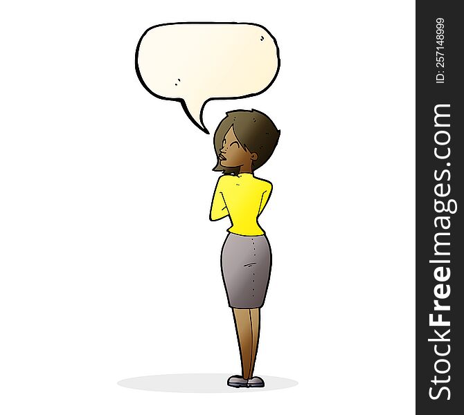 Cartoon Businesswoman Ignoring With Speech Bubble