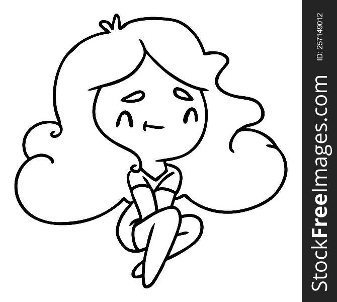 line drawing illustration of a cute kawaii girl. line drawing illustration of a cute kawaii girl