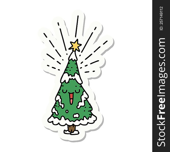 sticker of a tattoo style happy christmas tree