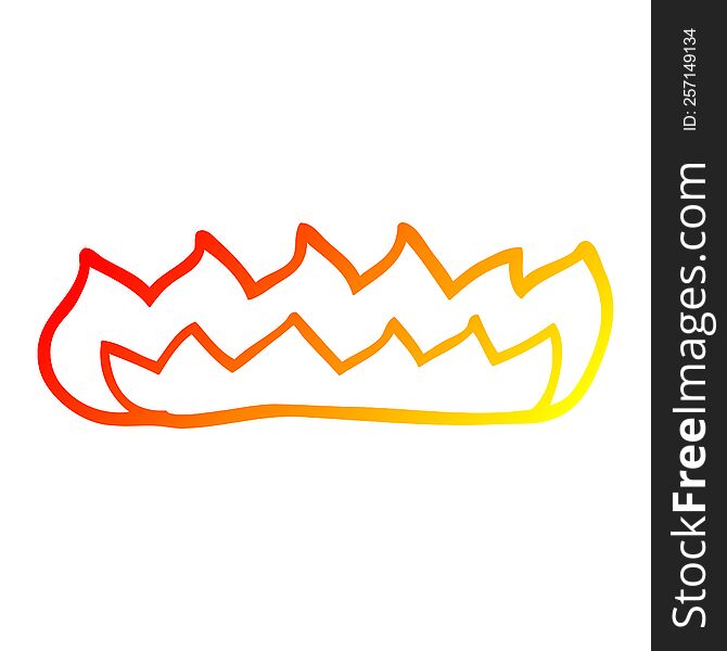 warm gradient line drawing of a cartoon burning flames