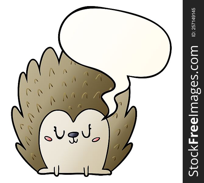 cute cartoon hedgehog with speech bubble in smooth gradient style