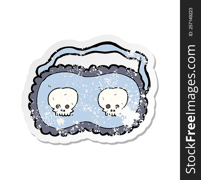 retro distressed sticker of a cartoon skull sleeping mask