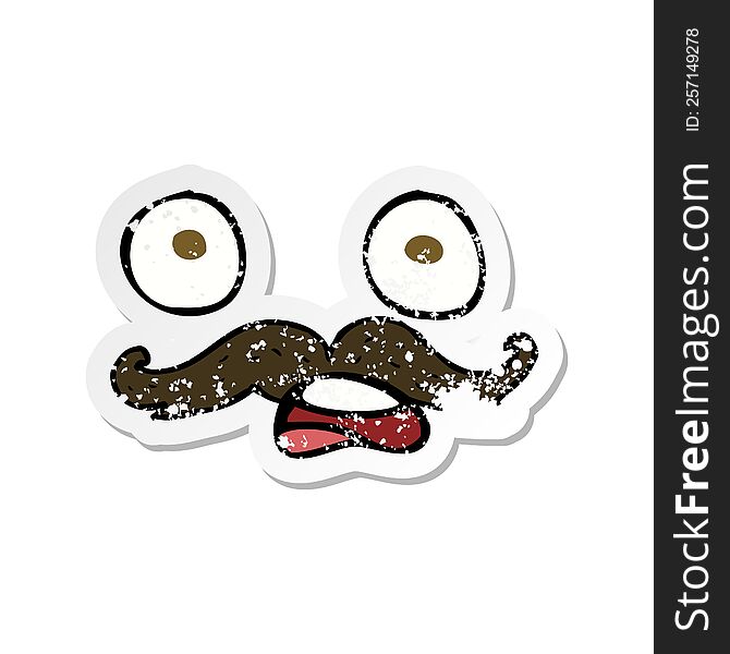 Retro Distressed Sticker Of A Cartoon Mustache Face