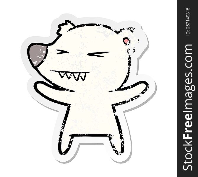 Distressed Sticker Of A Angry Polar Bear Cartoon