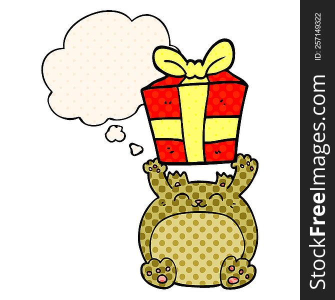 Cute Cartoon Christmas Bear And Thought Bubble In Comic Book Style