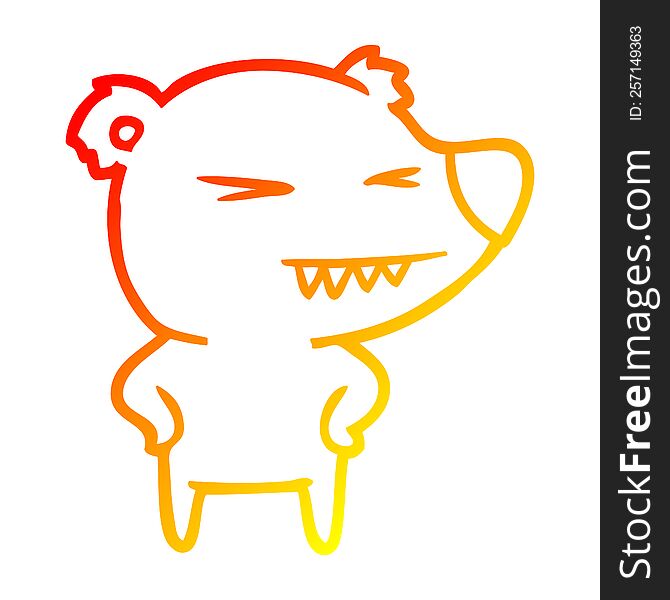 warm gradient line drawing of a angry bear cartoon with hands on hips