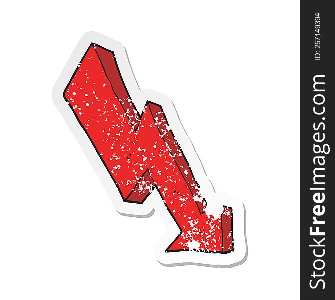 retro distressed sticker of a cartoon arrow down trend