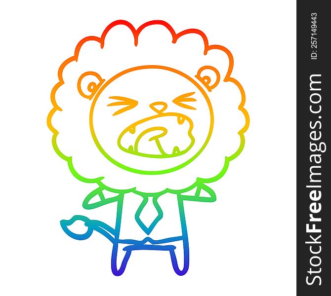 Rainbow Gradient Line Drawing Cartoon Lion In Business Clothes
