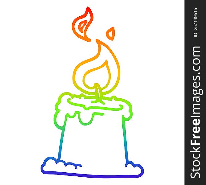 rainbow gradient line drawing of a cartoon lit candle