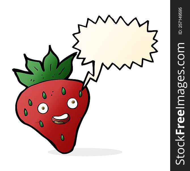 Cartoon Happy Strawberry With Speech Bubble