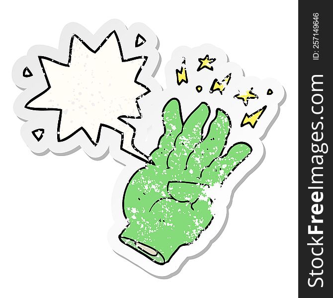 Cartoon Spooky Magic Hand And Speech Bubble Distressed Sticker