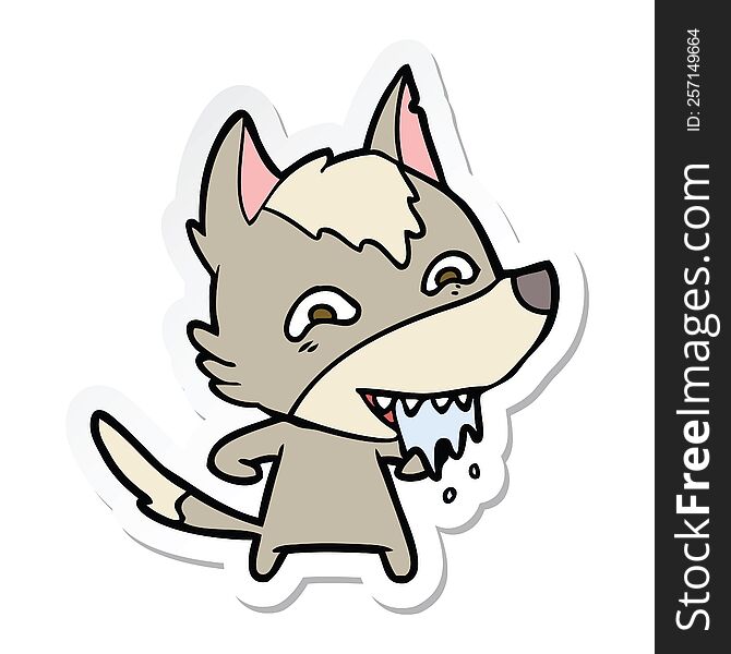 sticker of a cartoon hungry wolf