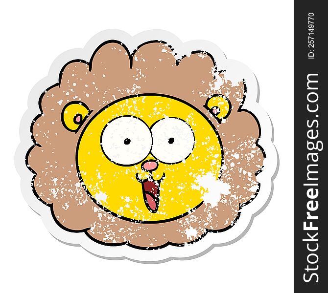 Distressed Sticker Of A Cartoon Lion Face