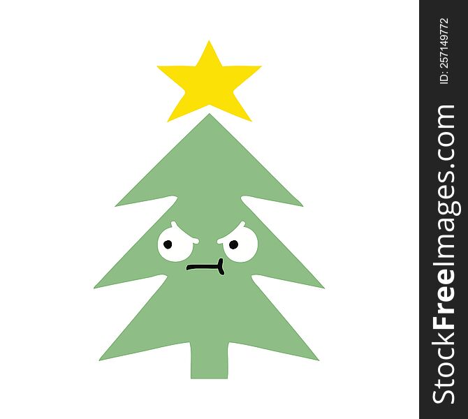 Flat Color Retro Cartoon Christmas Tree