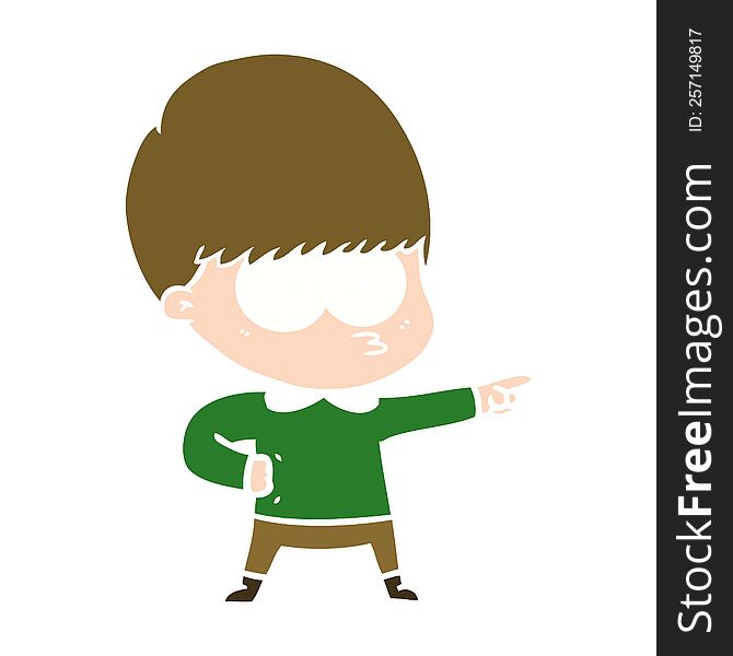 Nervous Flat Color Style Cartoon Boy Pointing