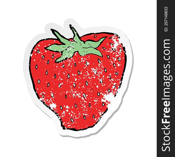 Retro Distressed Sticker Of A Cartoon Strawberry
