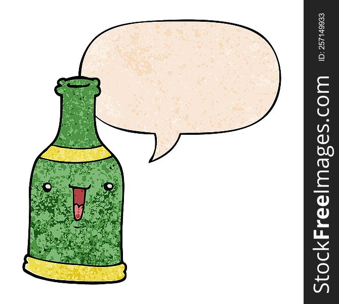 Cartoon Beer Bottle And Speech Bubble In Retro Texture Style