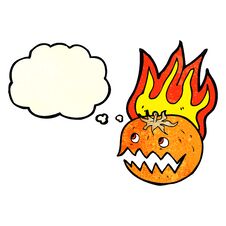Cartoon Flaming Pumpkin With Thought Bubble Stock Photo
