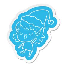 Cartoon  Sticker Of A Elf Girl Wearing Santa Hat Stock Image