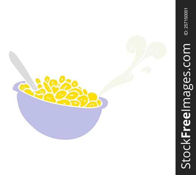 flat color illustration of a cartoon bowl of cereal